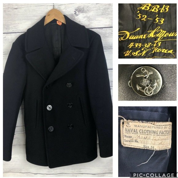 Other - Vtg WWII WW2 Era US Navy USN Wool Pea Coat